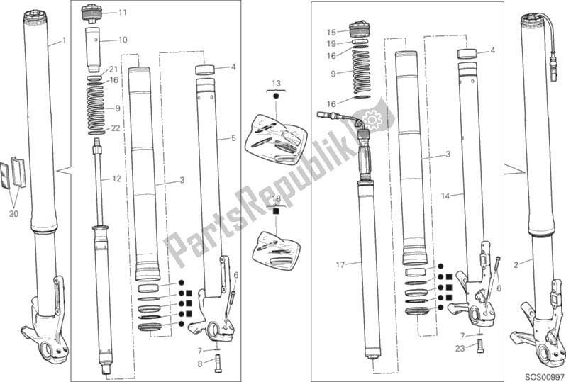 All parts for the Front Fork of the Ducati Multistrada 950 S 2020